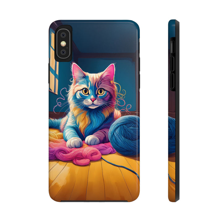 Playful Yarn Cat Tough Phone Case – Protection with a Cozy Twist