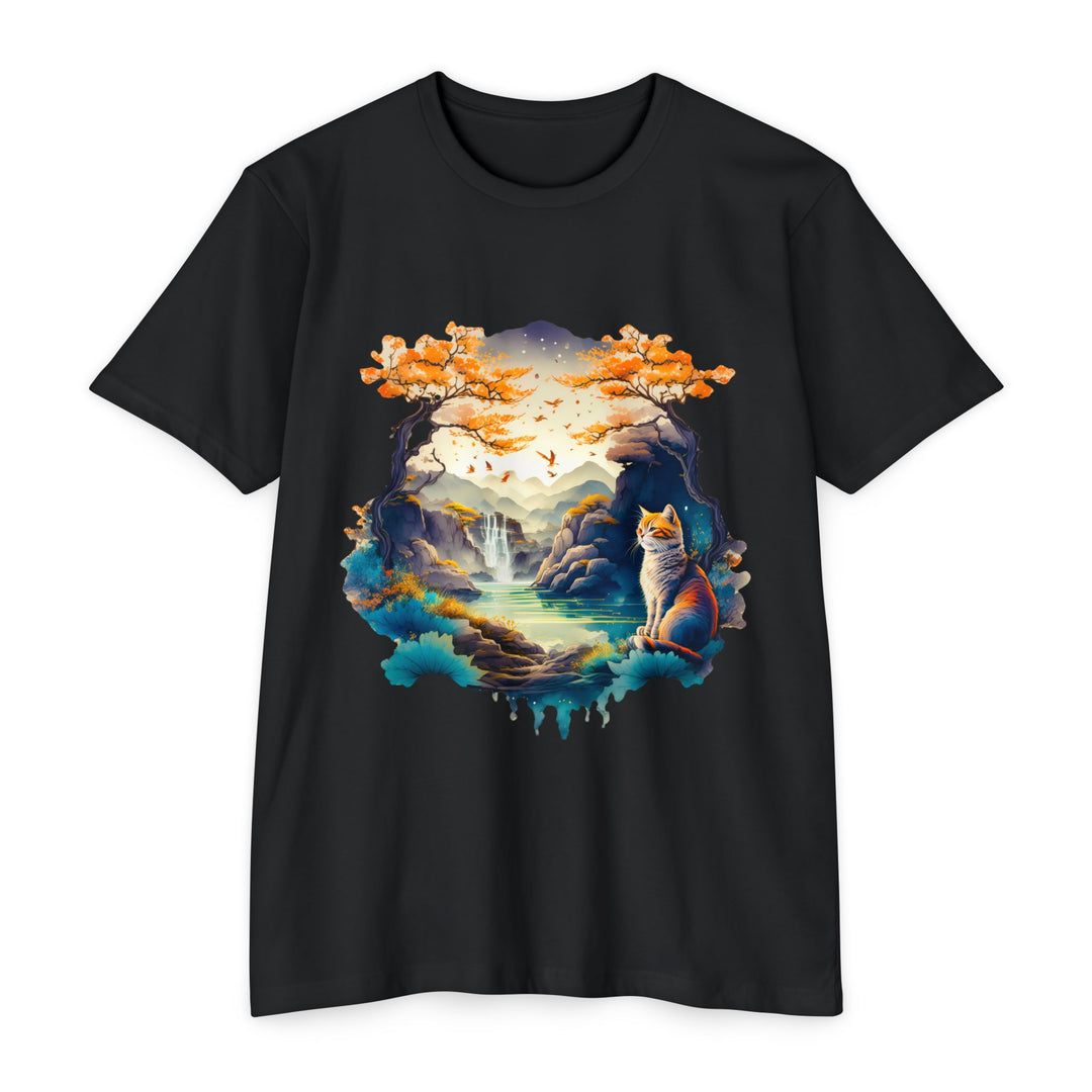 Tranquil Realm Cat Top - Unisex Serene Nature T-Shirt