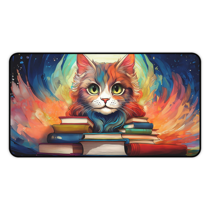 Bookworm Cat Desk Mat – Fuel Your Creativity in Style