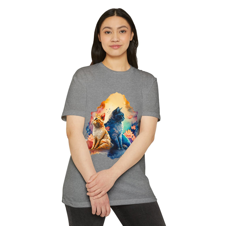 Mystical Twin Cats T-Shirt - Lotus Garden Serenity