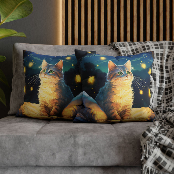 Enchanted Firefly Night: Cozy Cat Pillowcase for a Magical Glow