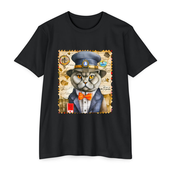 Postal Cat Officer Shirt - Retro Feline Stamp Design