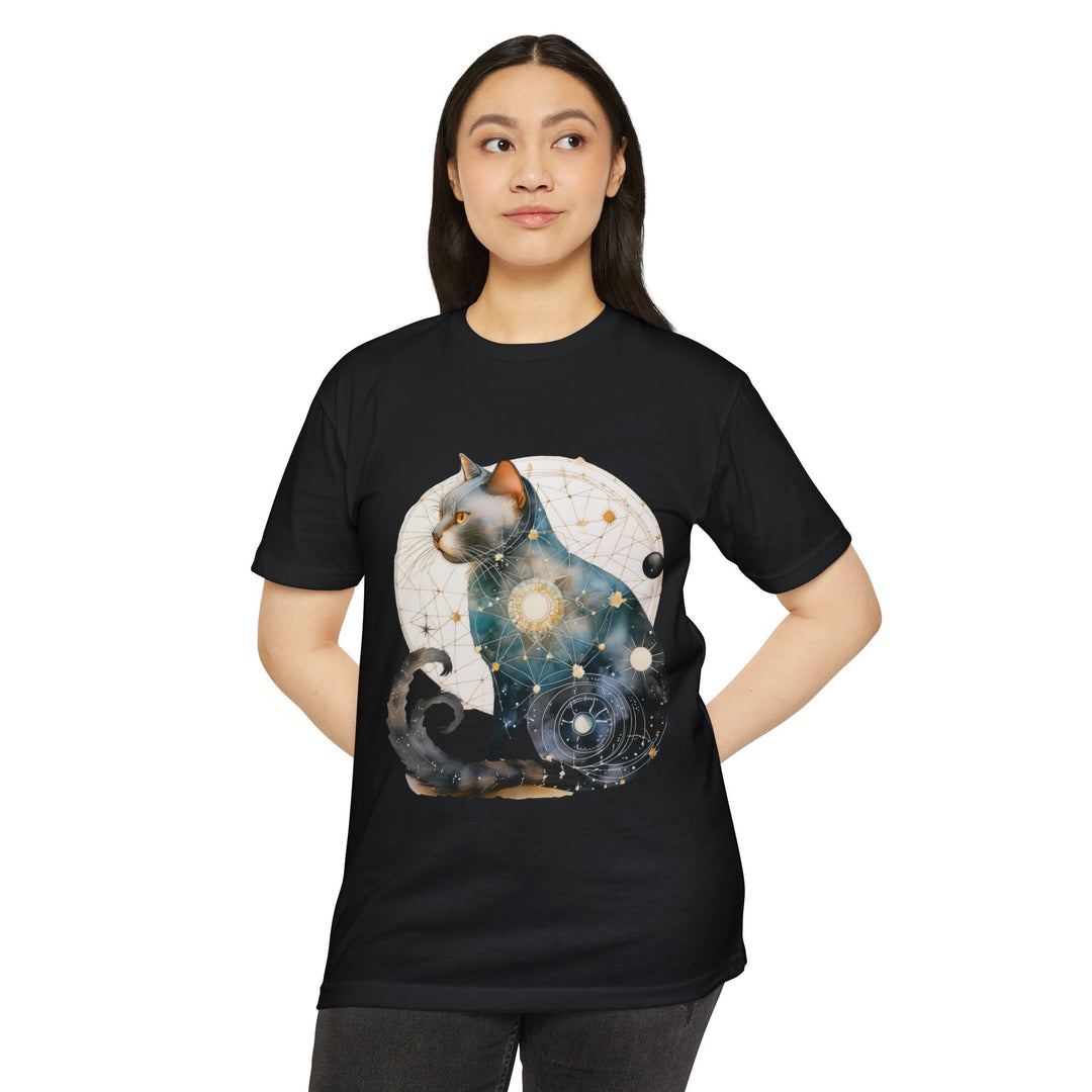 Cosmic Feline Elegance Top - Celestial Cat Art