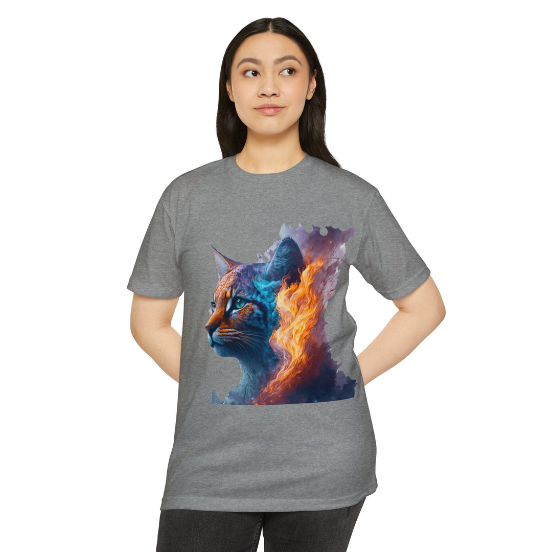 Celestial Blaze Feline Art Top - Cosmic Cat Fire Design