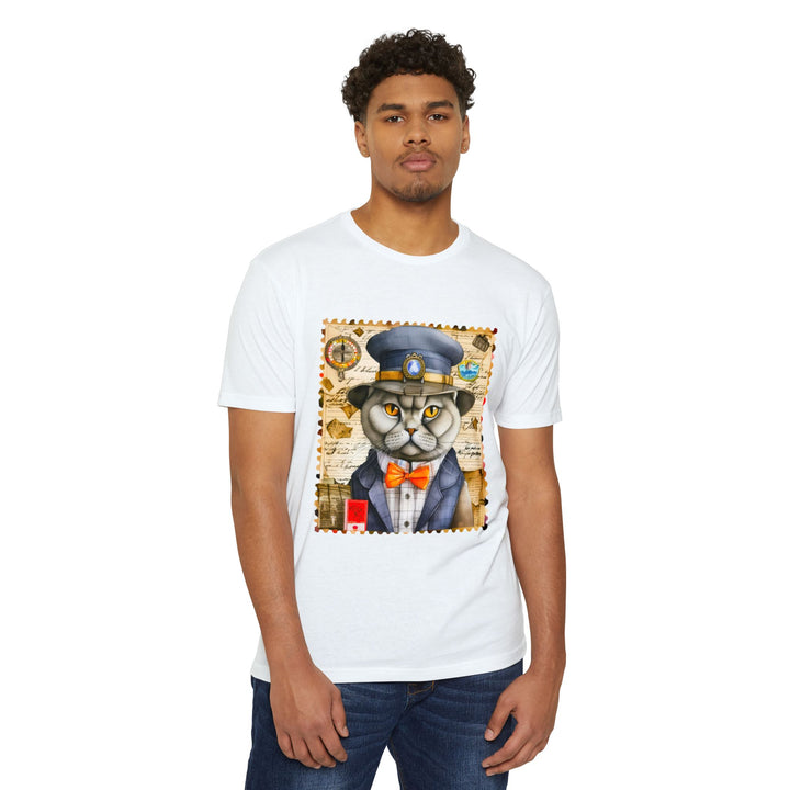 Postal Cat Officer Shirt - Retro Feline Stamp Design