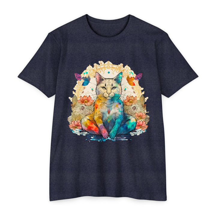 Rainbow Zen Cat T-Shirt - Colorful Meditation