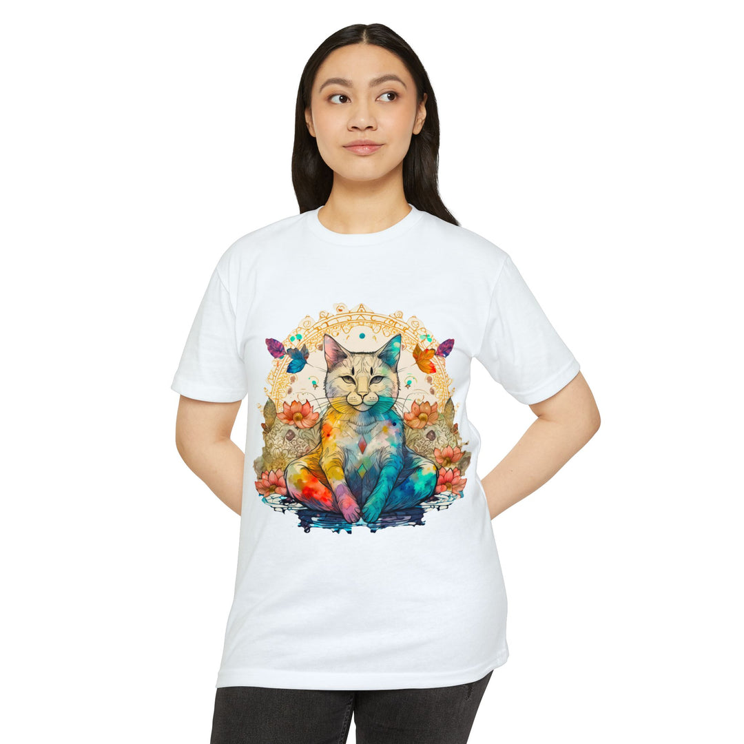 Rainbow Zen Cat T-Shirt - Colorful Meditation