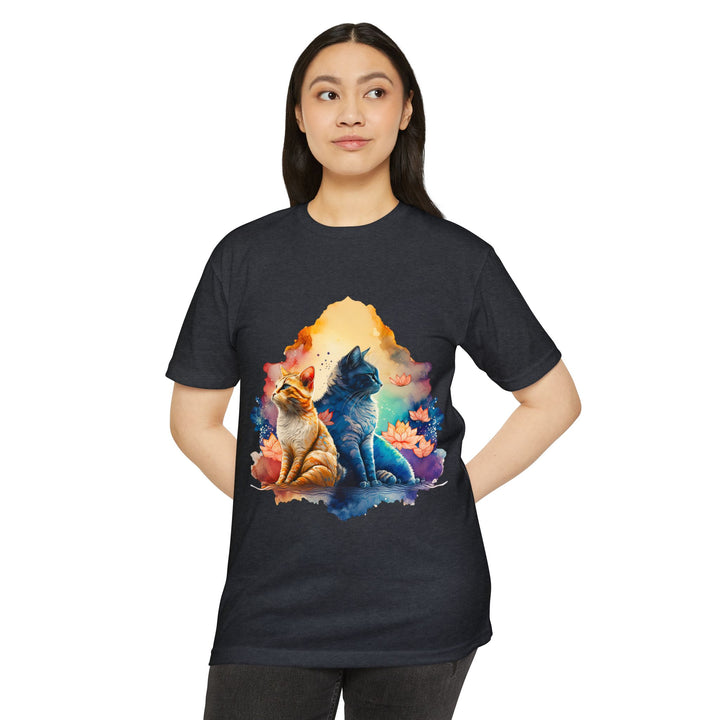 Mystical Twin Cats T-Shirt - Lotus Garden Serenity