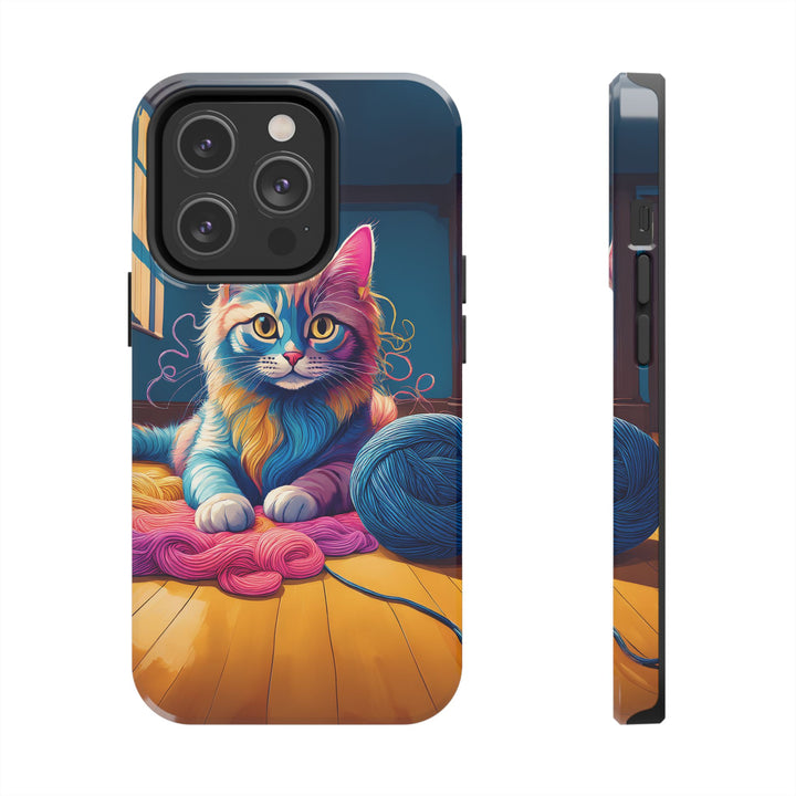 Playful Yarn Cat Tough Phone Case – Protection with a Cozy Twist