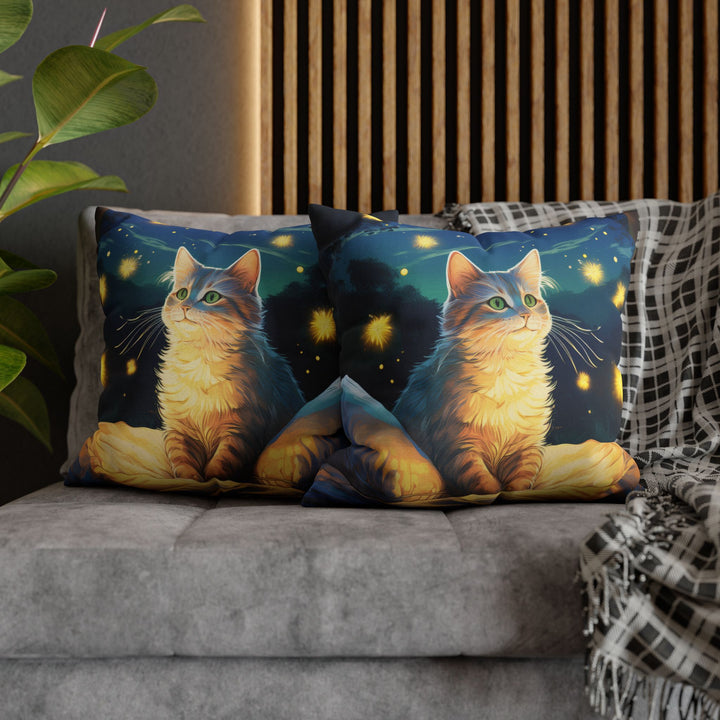 Enchanted Firefly Night: Cozy Cat Pillowcase for a Magical Glow