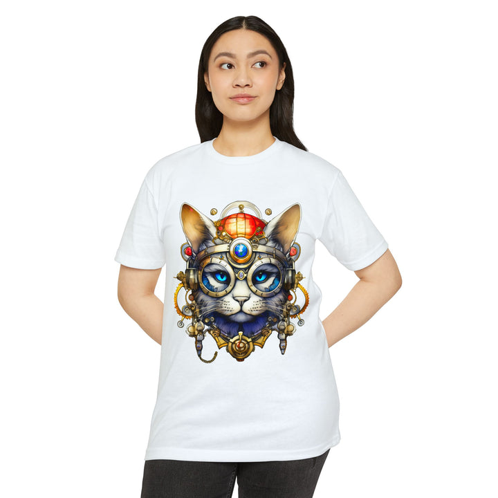 Steampunk Cat Art Top - Intricate Mechanical Design