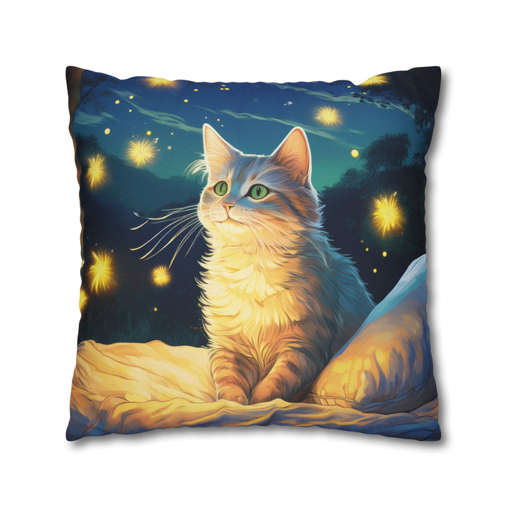 Enchanted Firefly Night: Cozy Cat Pillowcase for a Magical Glow