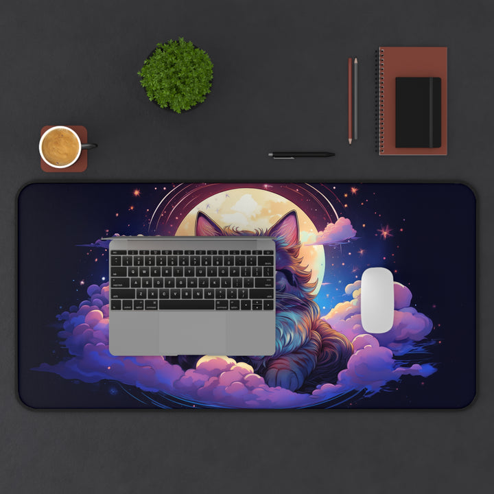 Moonlit Cat Desk Mat – Celestial Comfort for Your Workspace