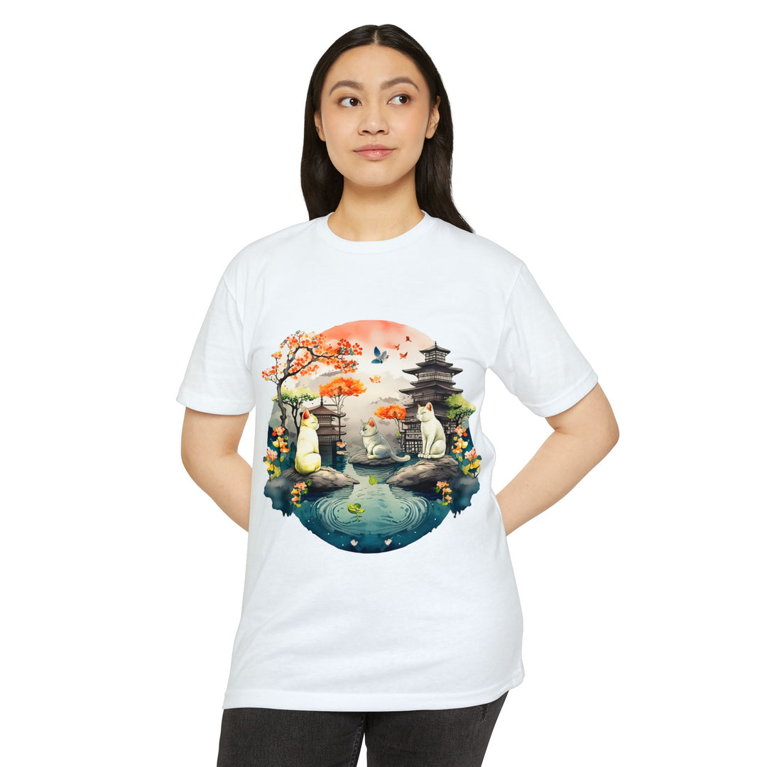 Peaceful Reflections Cat Top - Unisex Japanese Garden T-Shirt