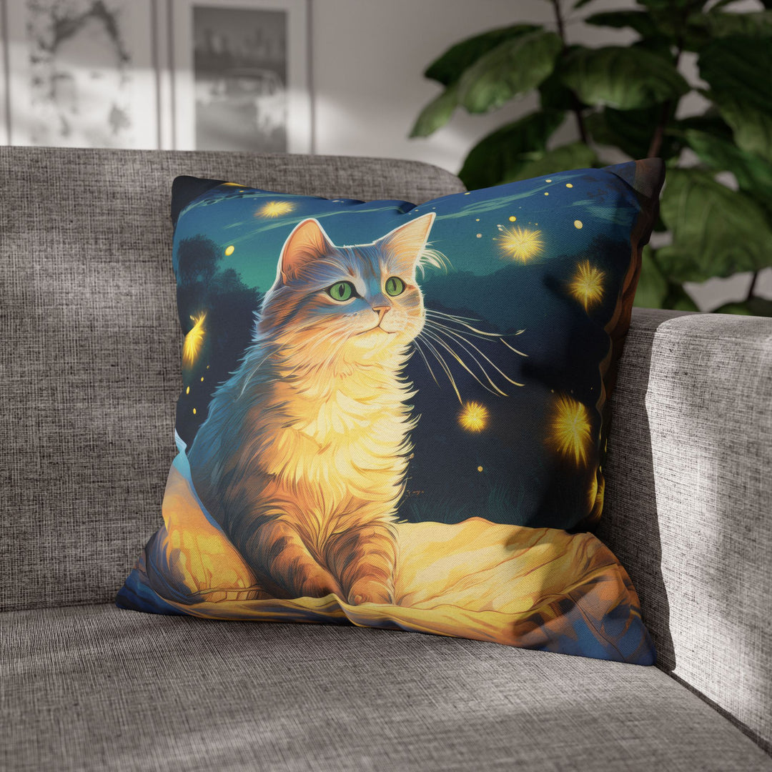 Enchanted Firefly Night: Cozy Cat Pillowcase for a Magical Glow