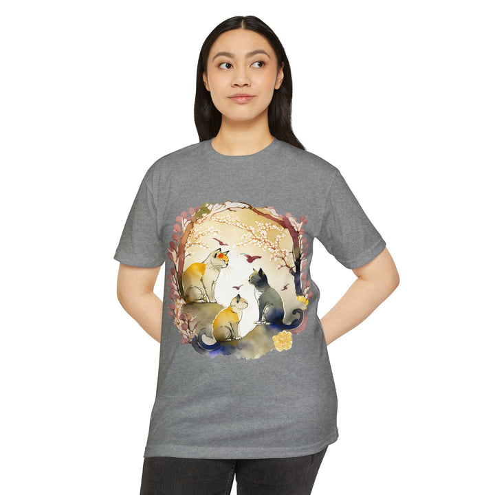 Whimsical Garden Cat Top - Unisex Watercolor Nature T-Shirt