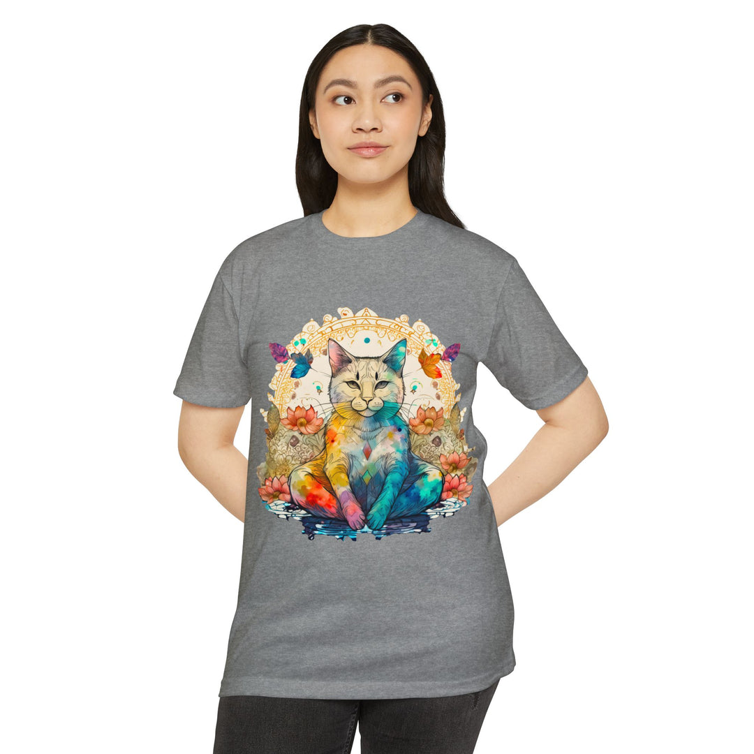 Rainbow Zen Cat T-Shirt - Colorful Meditation