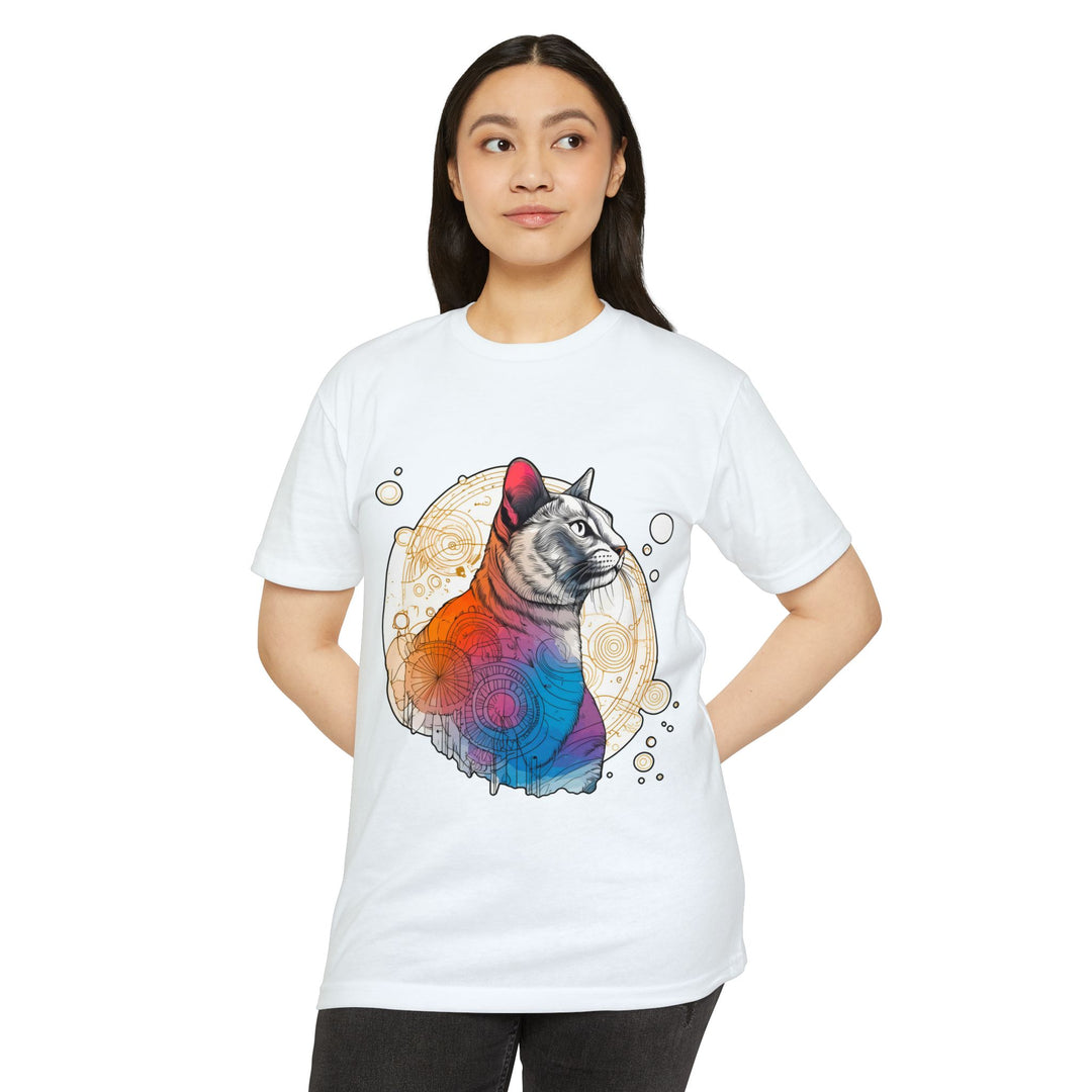 Geometric Galaxy Cat T-Shirt - Cosmic Feline Art