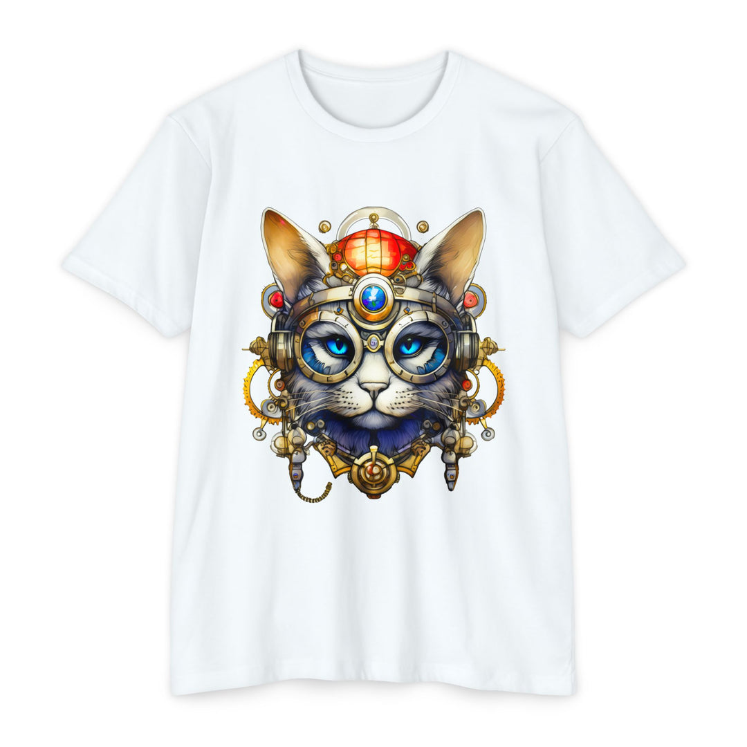 Steampunk Cat Art Top - Intricate Mechanical Design