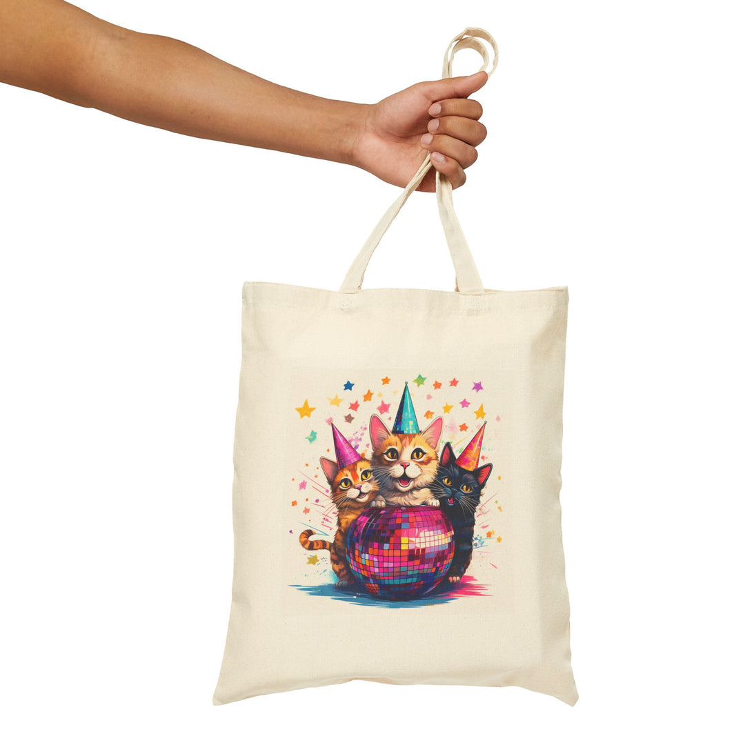 Disco Kittens Cotton Canvas Tote Bag – A Fun & Festive Essential