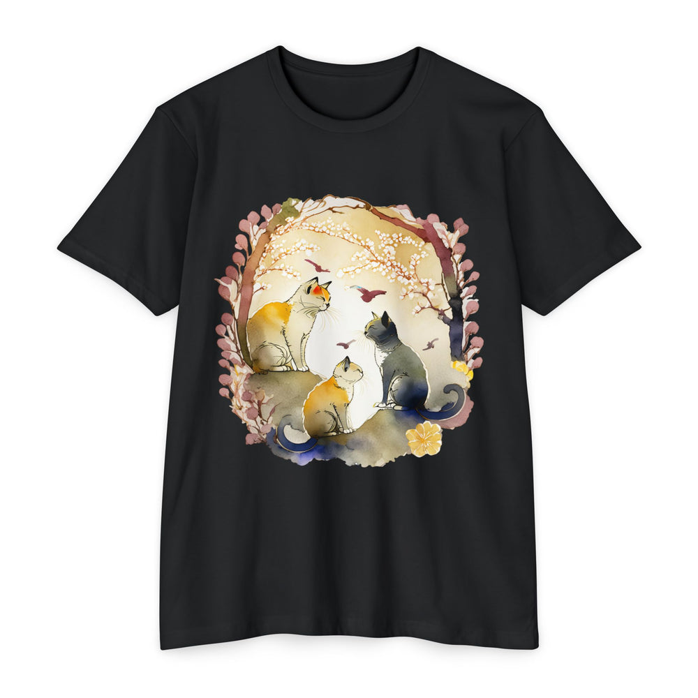 Whimsical Garden Cat Top - Unisex Watercolor Nature T-Shirt