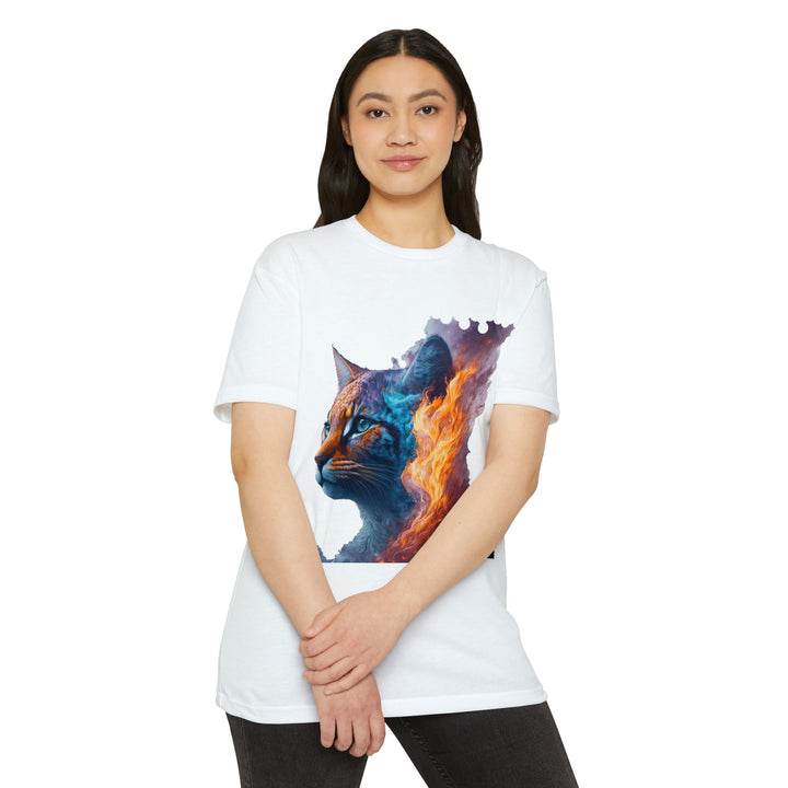 Celestial Blaze Feline Art Top - Cosmic Cat Fire Design