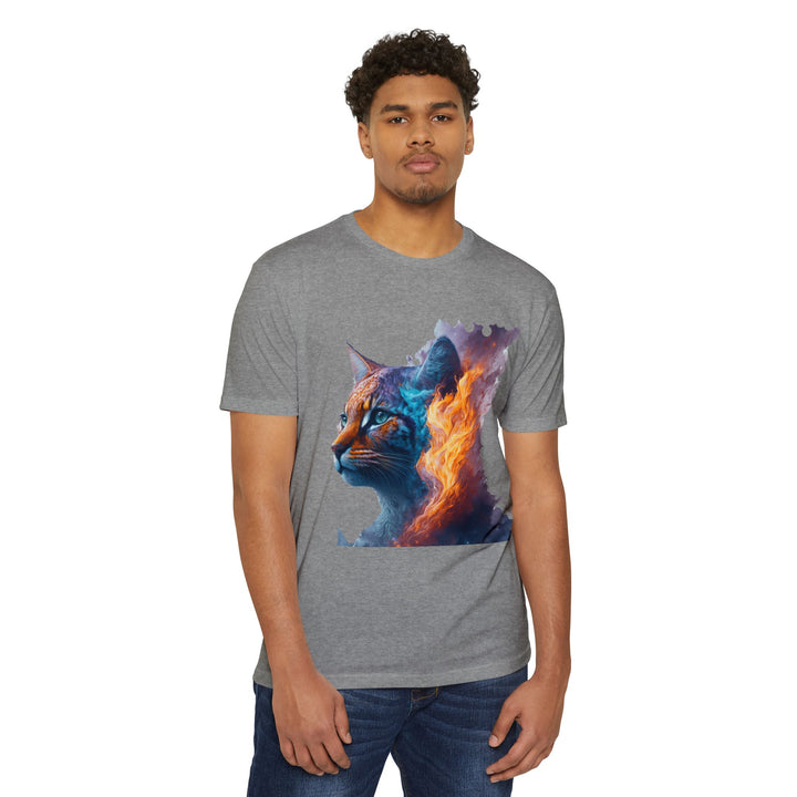 Celestial Blaze Feline Art Top - Cosmic Cat Fire Design