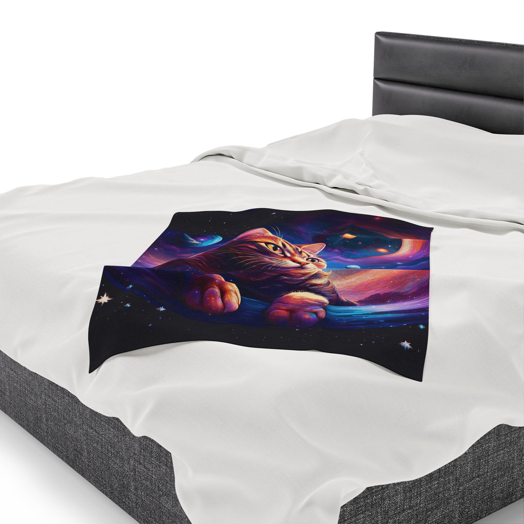 Galactic Cat Velveteen Plush Blanket – Cozy Comfort from Another Dimension