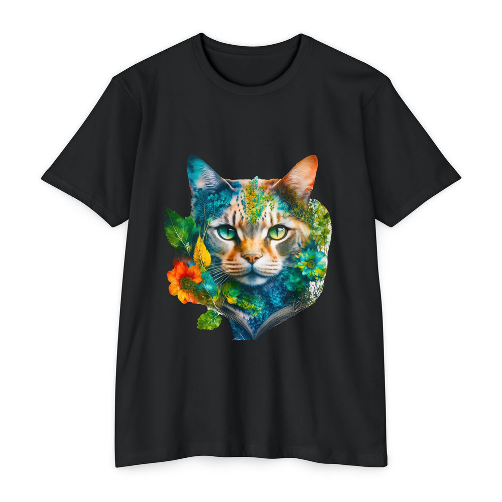 Nature's Feline Harmony Top - Enchanted Cat Amidst Verdant Blooms