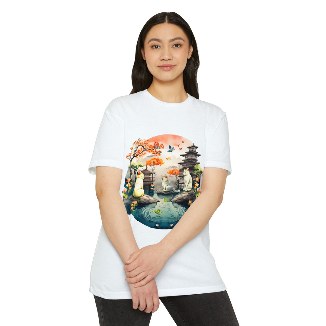 Peaceful Reflections Cat Top - Unisex Japanese Garden T-Shirt