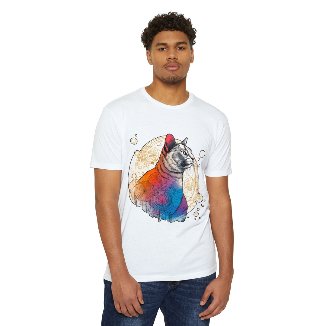 Geometric Galaxy Cat T-Shirt - Cosmic Feline Art