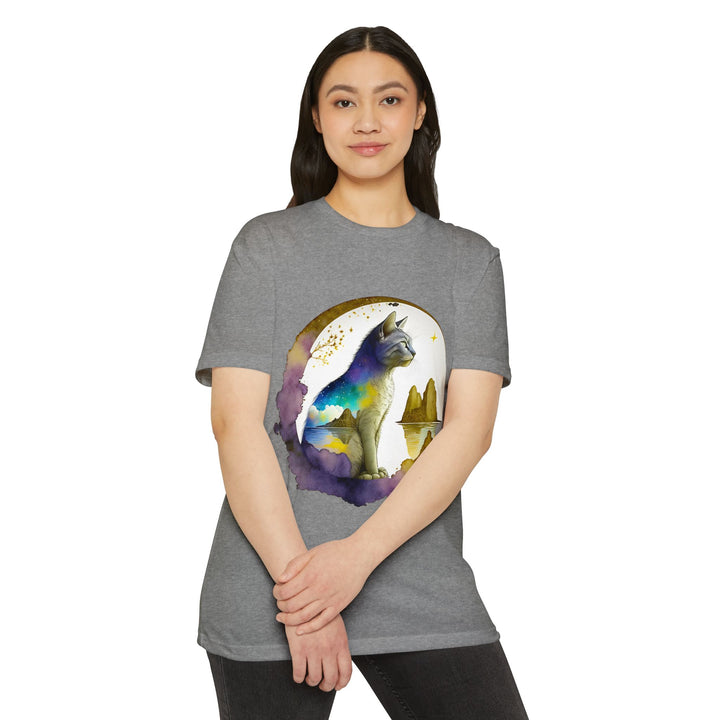 Celestial Watcher Cat Top - Unisex Mystical Night T-Shirt