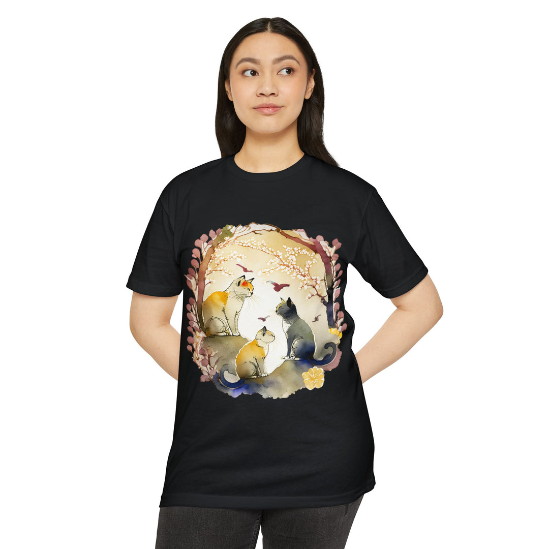 Whimsical Garden Cat Top - Unisex Watercolor Nature T-Shirt