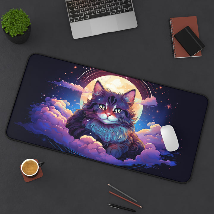 Moonlit Cat Desk Mat – Celestial Comfort for Your Workspace