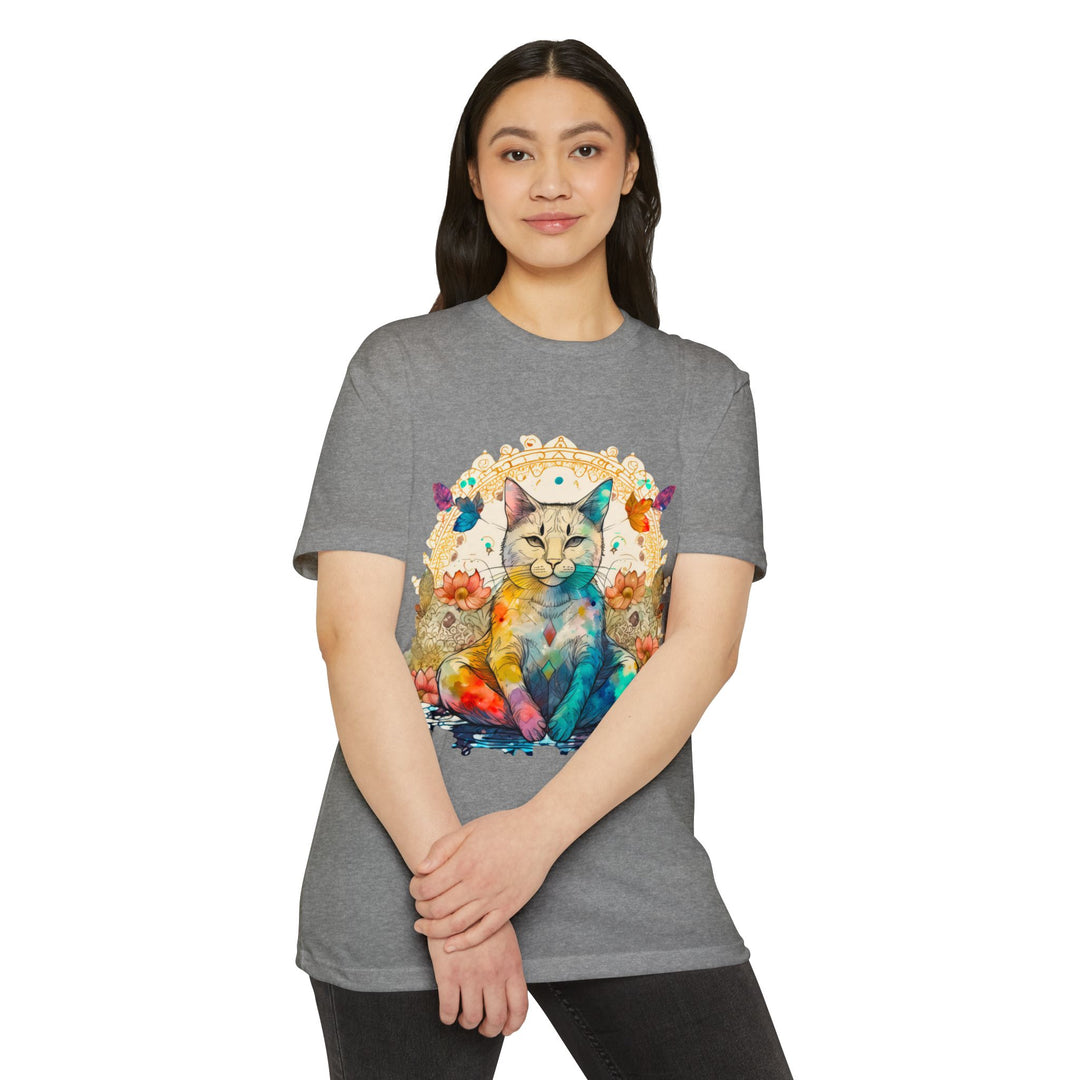 Rainbow Zen Cat T-Shirt - Colorful Meditation