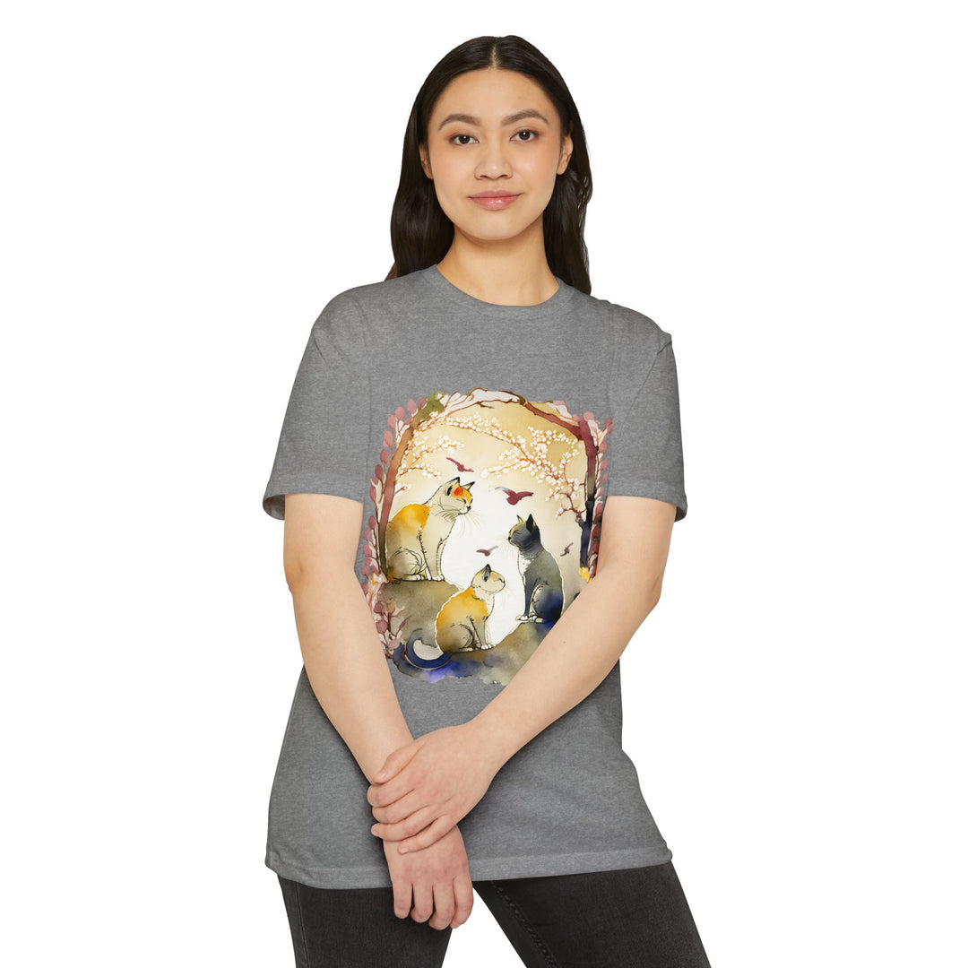 Whimsical Garden Cat Top - Unisex Watercolor Nature T-Shirt