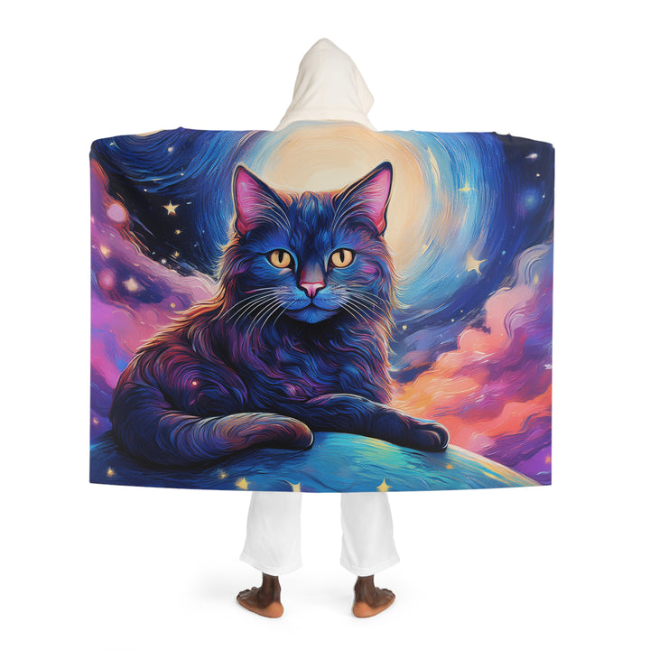 Celestial Cat Dreamscape Hooded Sherpa Fleece Blanket