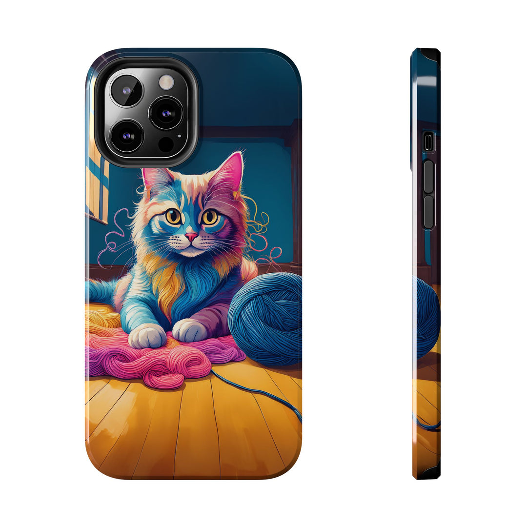 Playful Yarn Cat Tough Phone Case – Protection with a Cozy Twist