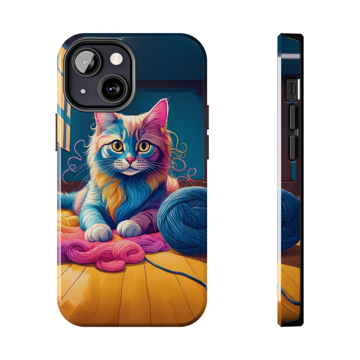 Playful Yarn Cat Tough Phone Case – Protection with a Cozy Twist