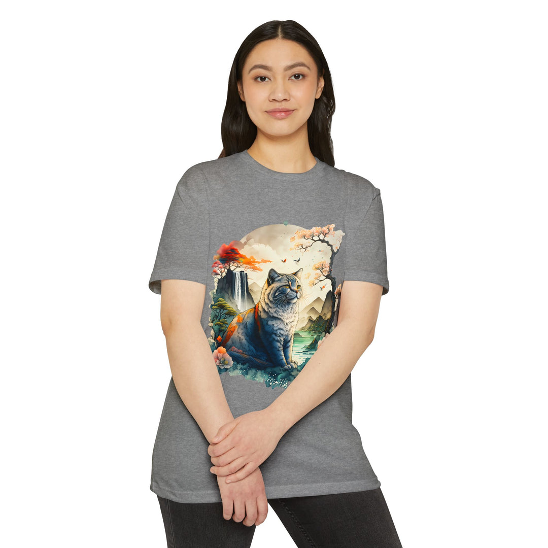 Oriental Garden Cat Top - Unisex Artistic Landscape T-Shirt