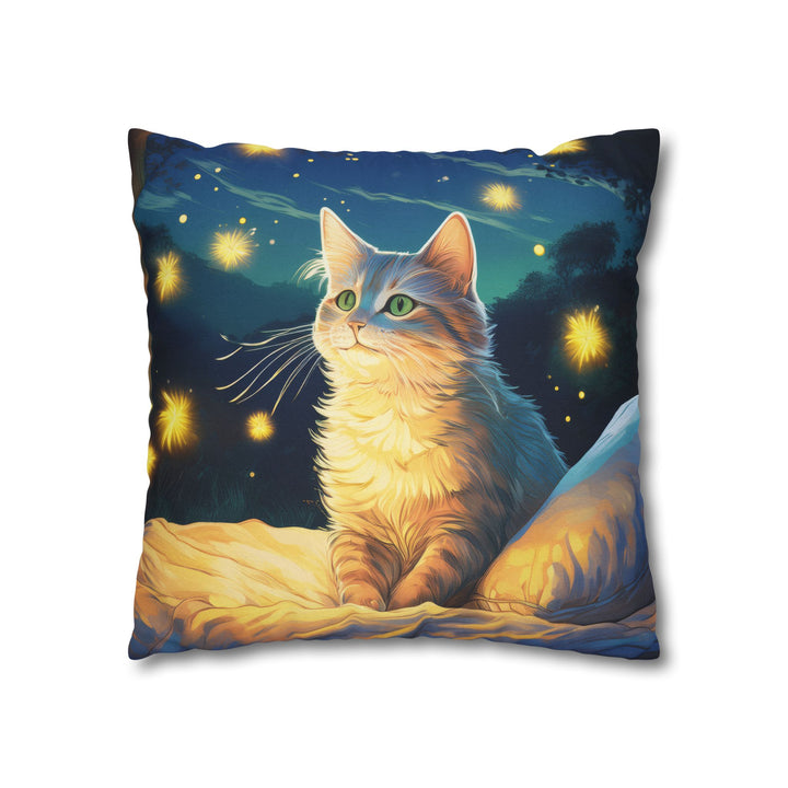 Enchanted Firefly Night: Cozy Cat Pillowcase for a Magical Glow