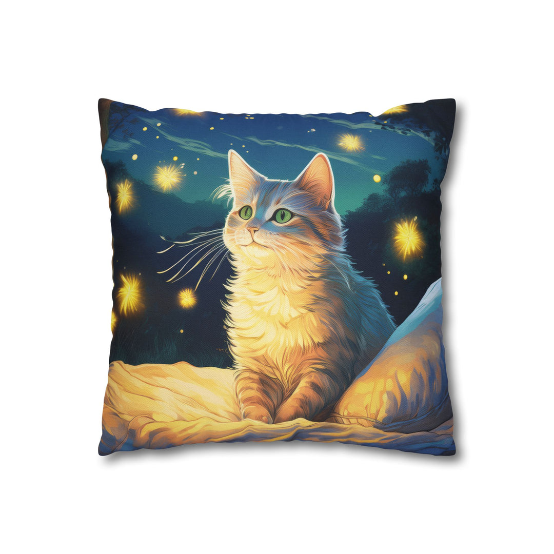 Enchanted Firefly Night: Cozy Cat Pillowcase for a Magical Glow