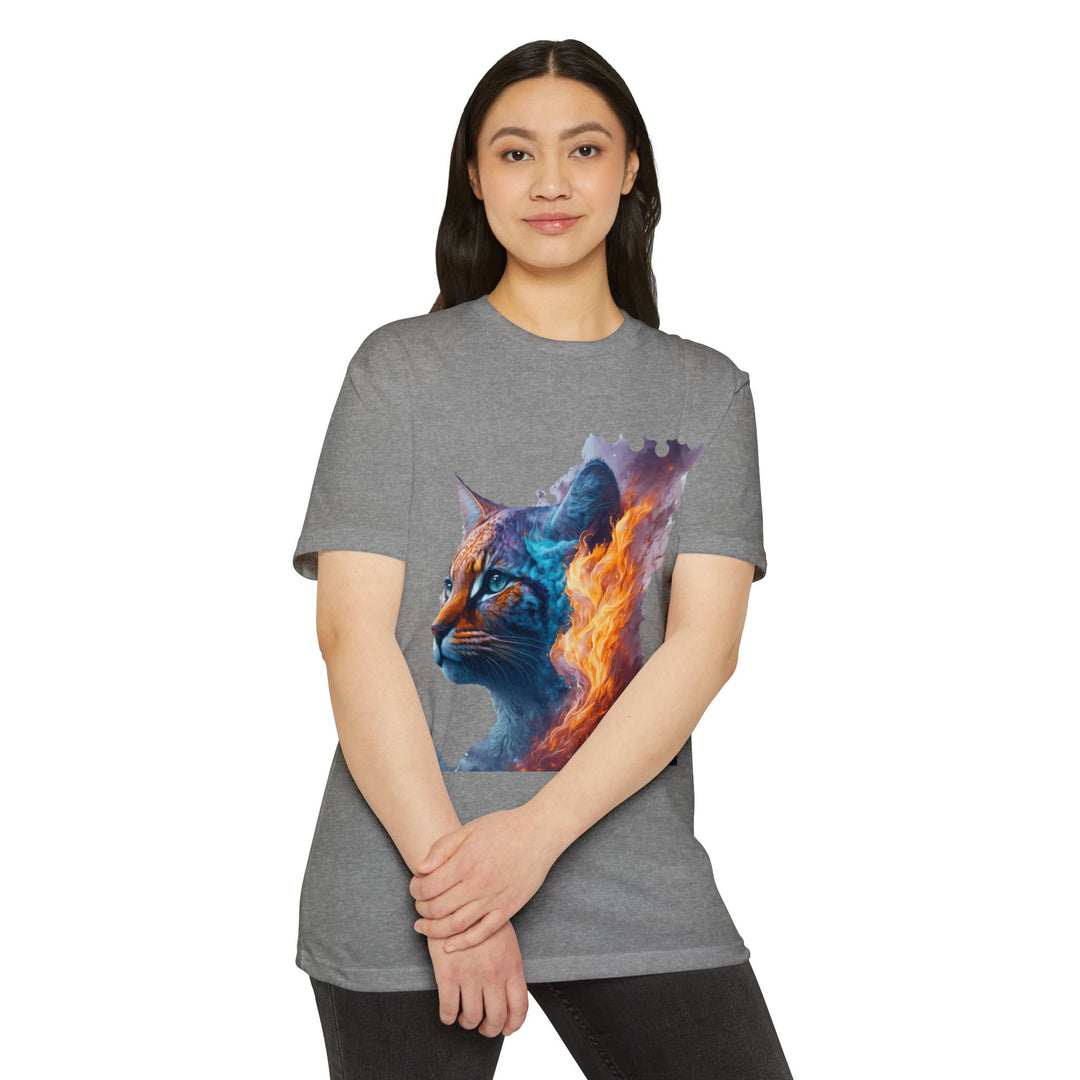 Celestial Blaze Feline Art Top - Cosmic Cat Fire Design