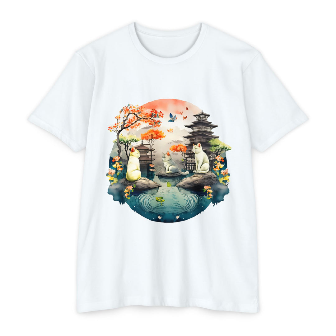 Peaceful Reflections Cat Top - Unisex Japanese Garden T-Shirt