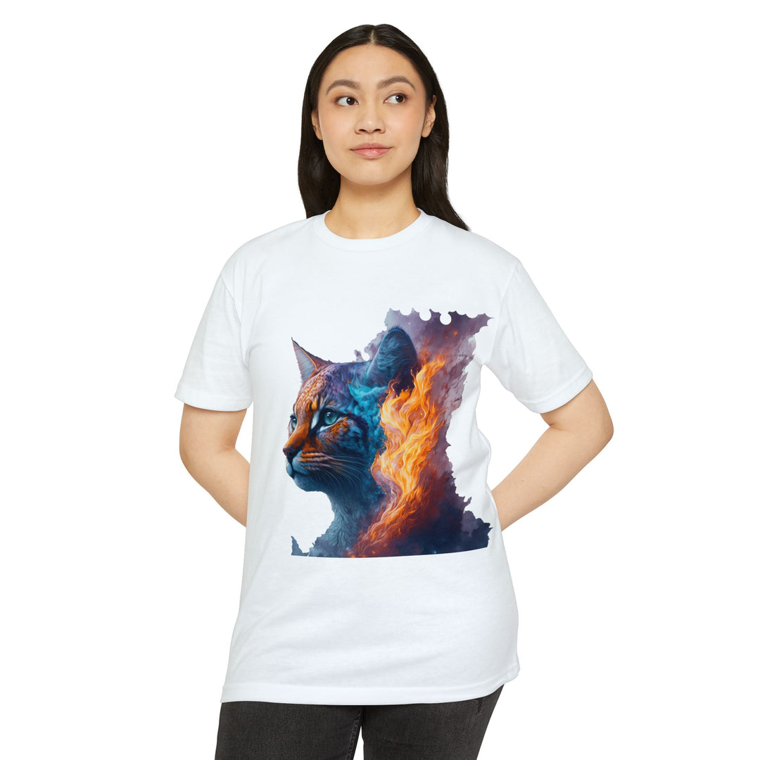 Celestial Blaze Feline Art Top - Cosmic Cat Fire Design