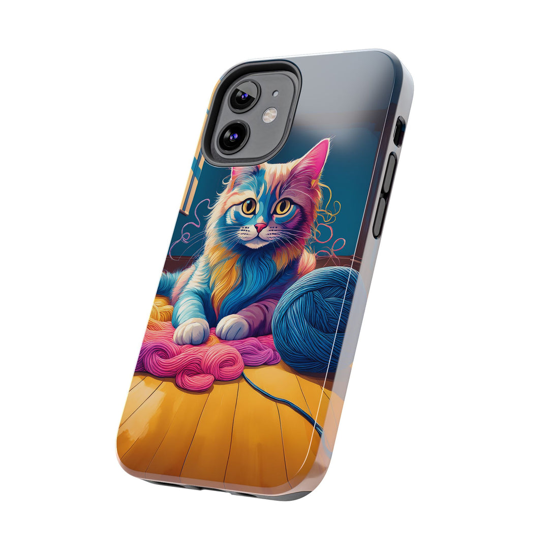 Playful Yarn Cat Tough Phone Case – Protection with a Cozy Twist