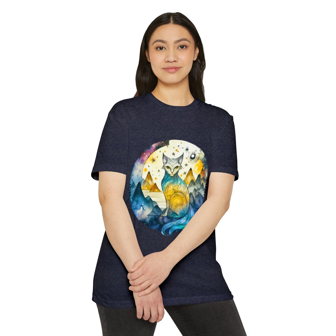 Mystical Moon Cat Top - Unisex Celestial Journey T-Shirt