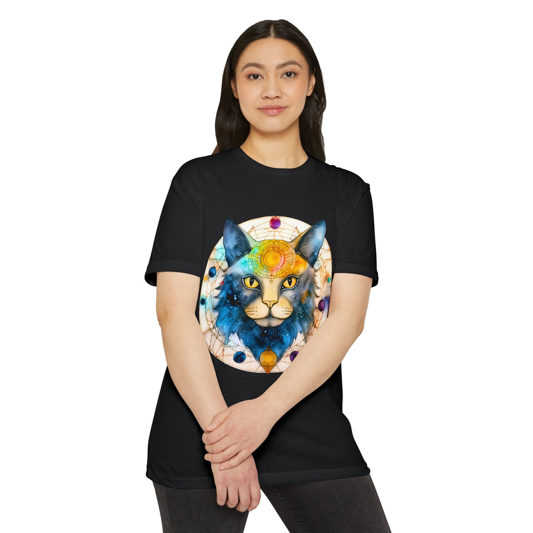 Galactic Feline Enlightenment Top - Cosmic Cat Artistry