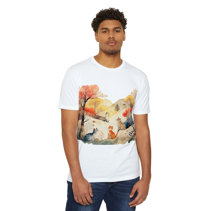 Autumn Serenity Cats Top - Unisex Watercolor Landscape T-Shirt