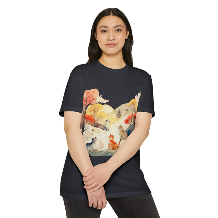 Autumn Serenity Cats Top - Unisex Watercolor Landscape T-Shirt